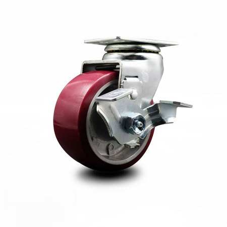 SERVICE CASTER 4 Inch Poly on Aluminum Swivel Caster with Ball Bearing and Brake SCC SCC-20S420-PAB-TLB